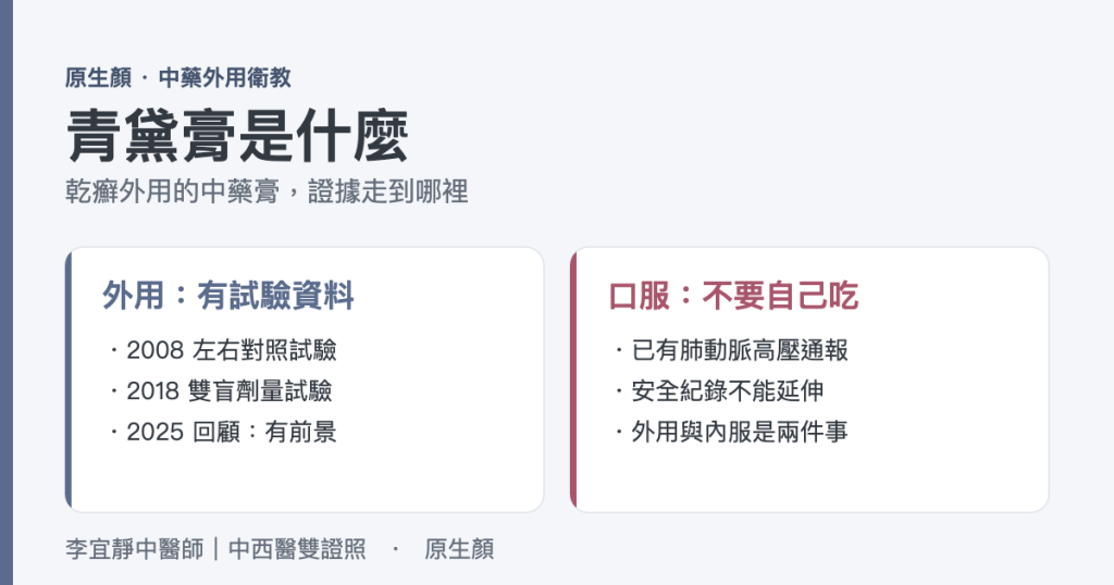 青黛膏是什麼:外用在乾癬有試驗資料,口服青黛已有肺動脈高壓通報